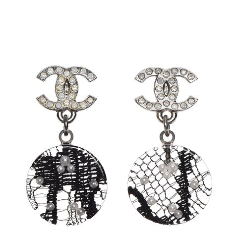 chanel black and crystal earrings resin|plain silver chanel earrings.